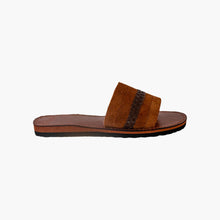 Load image into Gallery viewer, Brown Suede Leather Slide Sandals with Braided Strap