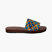 Load image into Gallery viewer, basket-weave Suede Leather Slide Sandals – Brown, Orange, Turquoise and Yellow