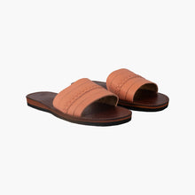 Charger l'image dans la galerie, Moroccan Peach Leather Slide Sandals with Braided Strap
