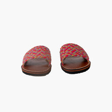 Load image into Gallery viewer, Handwoven Leather Slide Sandals – Brown, Pink & Lavender