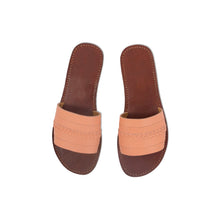 Charger l'image dans la galerie, Moroccan Peach Leather Slide Sandals with Braided Strap