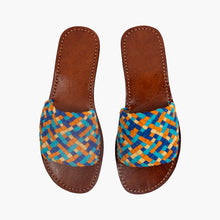 Load image into Gallery viewer, basket-weave Suede Leather Slide Sandals – Brown, Orange, Turquoise and Yellow