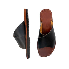 Charger l'image dans la galerie, Handmade Black Leather Cross Slide Sandals