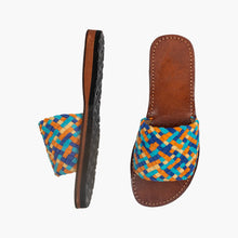 Load image into Gallery viewer, basket-weave Suede Leather Slide Sandals – Brown, Orange, Turquoise and Yellow