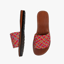 Load image into Gallery viewer, Handwoven Leather Slide Sandals – Brown, Pink & Lavender