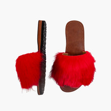 Load image into Gallery viewer, Handmade Red Fluffy Faux Fur Women’s Slide Sandals