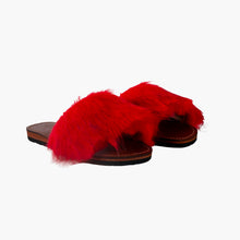 Load image into Gallery viewer, Handmade Red Fluffy Faux Fur Women’s Slide Sandals