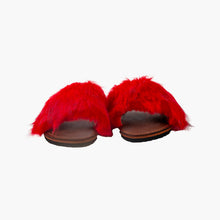 Load image into Gallery viewer, Handmade Red Fluffy Faux Fur Women’s Slide Sandals