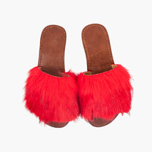 Load image into Gallery viewer, Handmade Red Fluffy Faux Fur Women’s Slide Sandals