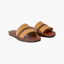 Load image into Gallery viewer, Handmade Tan Leather Braided Slide Sandals