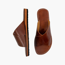Load image into Gallery viewer, Handmade Brown Leather Cross Slide Sandals