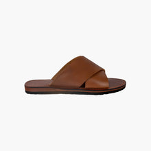 Load image into Gallery viewer, Handmade Brown Leather Cross Slide Sandals
