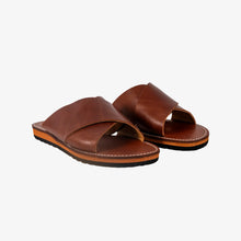 Load image into Gallery viewer, Handmade Brown Leather Cross Slide Sandals