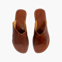 Load image into Gallery viewer, Handmade Brown Leather Cross Slide Sandals