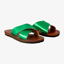 Load image into Gallery viewer, Moroccan Green Leather Cross Strap women Sandals