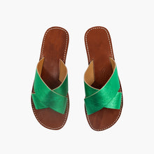 Load image into Gallery viewer, Moroccan Green Leather Cross Strap women Sandals