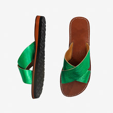 Load image into Gallery viewer, Moroccan Green Leather Cross Strap women Sandals