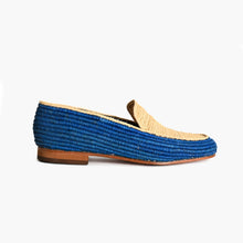 Load image into Gallery viewer, Handcrafted Beige and Blue Natural Raffia Slippers