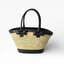 Carica l'immagine nel visualizzatore di Gallery, Elegant Handcrafted Palm Leaf Tote Bag for Women with Eco-Leather Trim