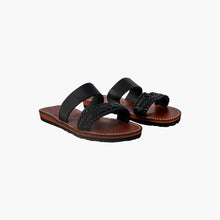 Carica l'immagine nel visualizzatore di Gallery, Sandali da Donna Artigianali Neri in Pelle con Doppia Fascia