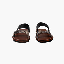 Carica l'immagine nel visualizzatore di Gallery, Sandali artigianali da donna neri e fantasia pitonata con doppio cinturino