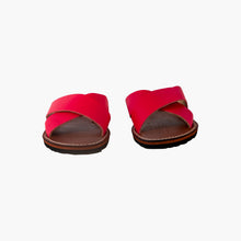 Load image into Gallery viewer, Handmade Bright Pink Leather Cross Strap Slide Sandals for Women