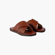 Carica l'immagine nel visualizzatore di Gallery, Sandali Artigianali Marocchini da Uomo in Pelle Marrone Intrecciata