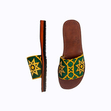 Load image into Gallery viewer, Handmade Green Embroidered Moroccan Slide Sandals for Women