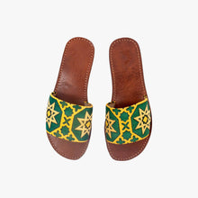 Load image into Gallery viewer, Handmade Green Embroidered Moroccan Slide Sandals for Women