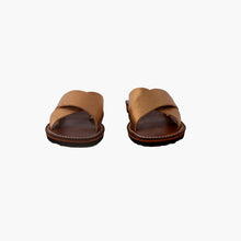 Load image into Gallery viewer, Handmade Metallic Gold Crisscross Leather Slide Sandals for Women