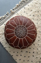 Load image into Gallery viewer, Moroccan Leather Pouf Embroidered Ottoman Seat