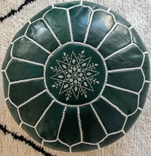 Load image into Gallery viewer, Moroccan Leather Pouf Embroidered Ottoman Seat