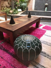 Load image into Gallery viewer, Moroccan Leather Pouf Embroidered Ottoman Seat