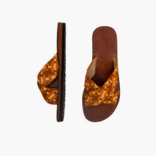 Charger l'image dans la galerie, Sandales tressées à enfiler en cuir, orange multicolore, faites à la main pour femme