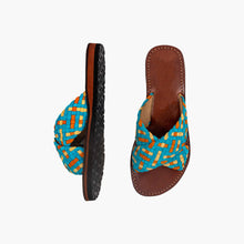 Charger l'image dans la galerie, Sandales croisées tissées à enfiler pour femme, faites à la main, turquoise, orange et beiges