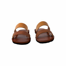 Carica l'immagine nel visualizzatore di Gallery, Sandali bassi da donna in pelle bicolore fatti a mano