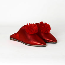 Load image into Gallery viewer, Handmade Women’s Moroccan Pom-Pom Mule Slippers – Pointed Toe Leather Belgha