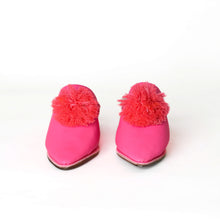 Load image into Gallery viewer, Handmade Women’s Moroccan Pom-Pom Mule Slippers – Pointed Toe Leather Belgha