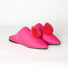 Load image into Gallery viewer, Handmade Women’s Moroccan Pom-Pom Mule Slippers – Pointed Toe Leather Belgha