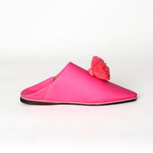 Load image into Gallery viewer, Handmade Women’s Moroccan Pom-Pom Mule Slippers – Pointed Toe Leather Belgha