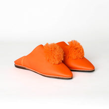 Load image into Gallery viewer, Handmade Women’s Moroccan Pom-Pom Mule Slippers – Pointed Toe Leather Belgha