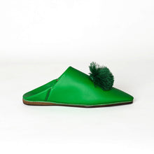 Load image into Gallery viewer, Handmade Women’s Moroccan Pom-Pom Mule Slippers – Pointed Toe Leather Belgha