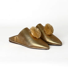 Load image into Gallery viewer, Handmade Women’s Moroccan Pom-Pom Mule Slippers – Pointed Toe Leather Belgha