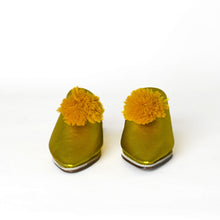 Load image into Gallery viewer, Handmade Women’s Moroccan Pom-Pom Mule Slippers – Pointed Toe Leather Belgha