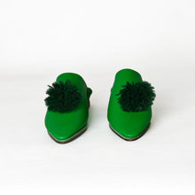 Load image into Gallery viewer, Handmade Women’s Moroccan Pom-Pom Mule Slippers – Pointed Toe Leather Belgha