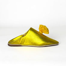 Load image into Gallery viewer, Handmade Women’s Moroccan Pom-Pom Mule Slippers – Pointed Toe Leather Belgha