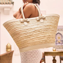 Carica l'immagine nel visualizzatore di Gallery, Luxury Handwoven Palm Leaf Beach Tote Bag for Women with Eco-Leather Trim