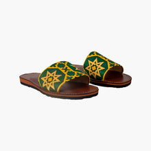 Load image into Gallery viewer, Moroccan Leather Sandals with Yellow And Green Zellij Design