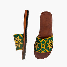Load image into Gallery viewer, Moroccan Leather Sandals with Yellow And Green Zellij Design