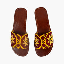 Load image into Gallery viewer, Moroccan Leather Sandals with Yellow And Red Zellij Design